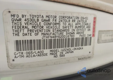 2002 Lexus Sc 430 z USA, uszkodzony, nr VIN JTHFN48Y620016783